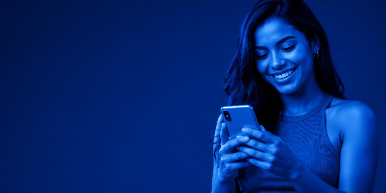 Pessoa sorrindo enquanto usa o celular